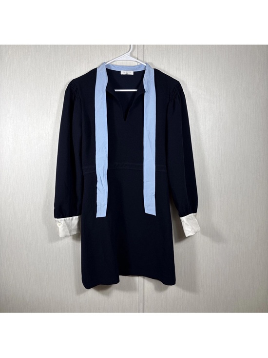 Sandro Dresses & Skirts - Women’s Sandro Paris Dress S 6 (38) Navy White SilkCuffs Lt Blue Neck Tie V Neck